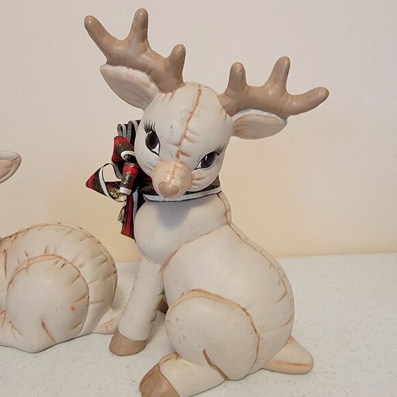Vtg 80s Kimple Mold Christmas Ceramic Reindeer Figurines Hand Painted 2 - Picture 2 of 16